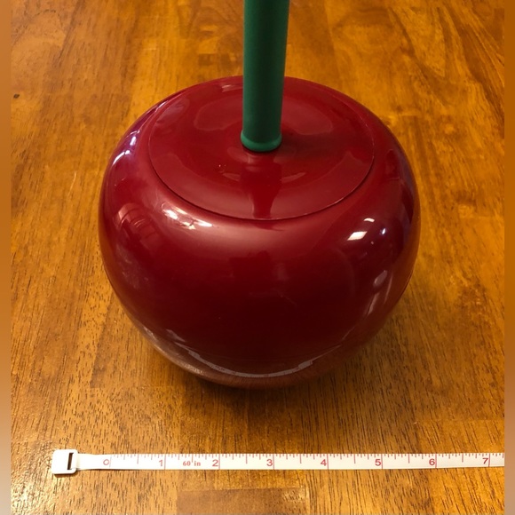 Toilet Cleaner Brush w/Handle; Cherry Design; Plastic; Red w/Green ‘Stem’ - Picture 3 of 6